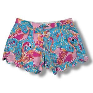 Lilly Pulitzer‎ Buttercup Short Women’s 2 Blue Pink Flamingo Scallop Peel Eet